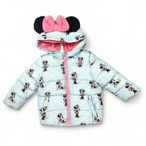 [KID] Disney Baby Minnie Mouse Puffer Jacket 12–18M | Grey & Pink Winter Coat
